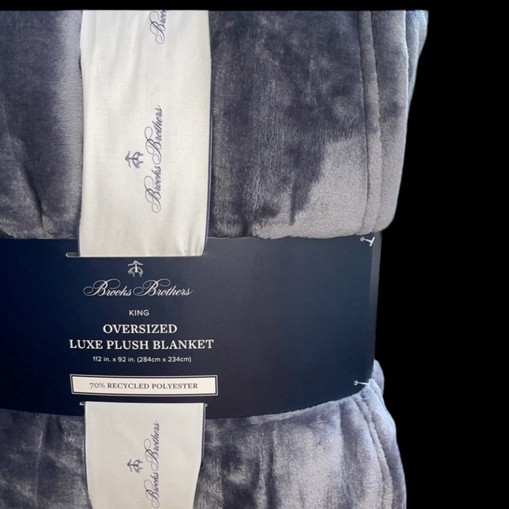 🎉HP🎉~BROOKS BROTHERS King Luxe Plush Blanket 🛏️ NWT! Slate blue color